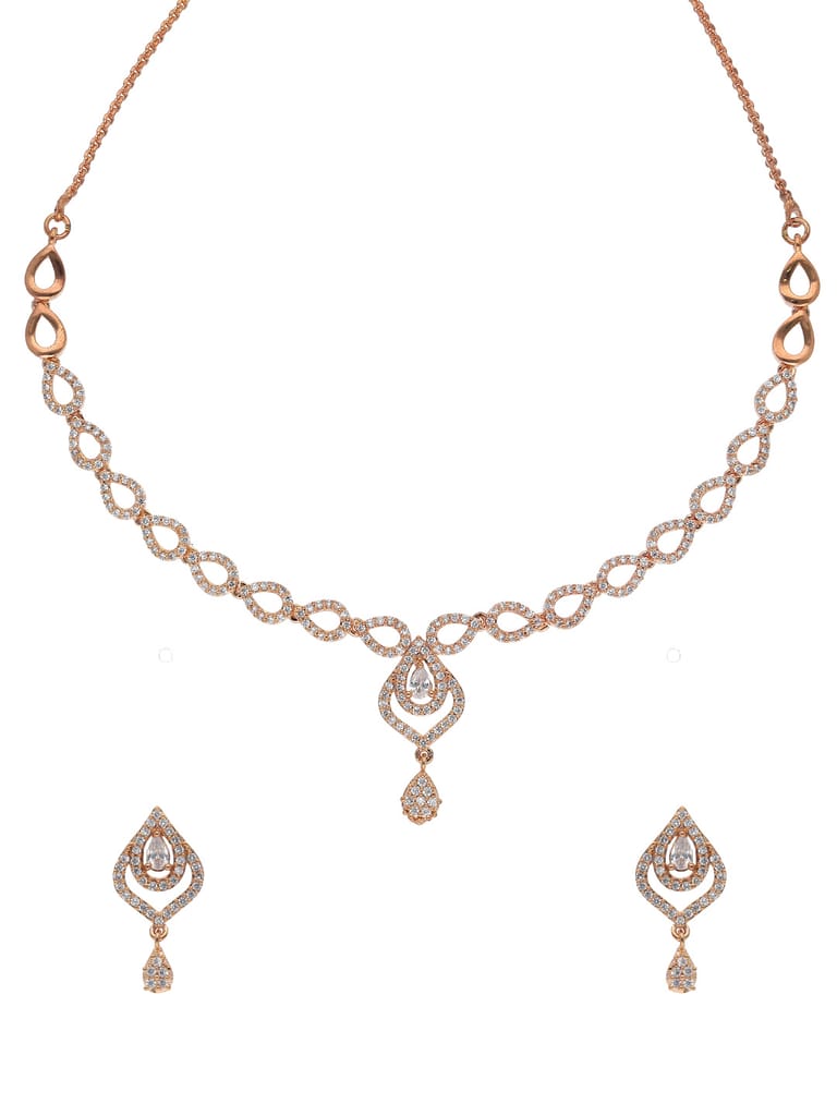 AD / CZ Necklace Set in Rose Gold finish - CNB15700