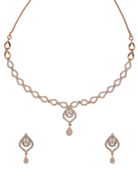 AD / CZ Necklace Set in Rose Gold finish - CNB15700