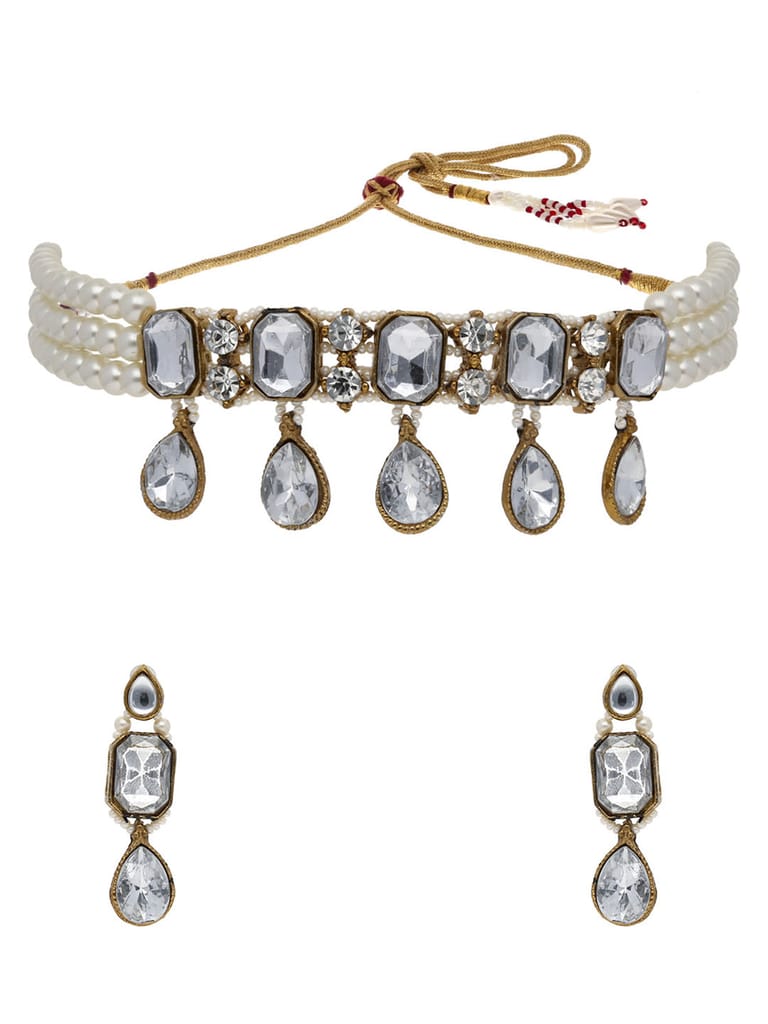Pearls Choker Necklace Set in Mehendi finish - S7214