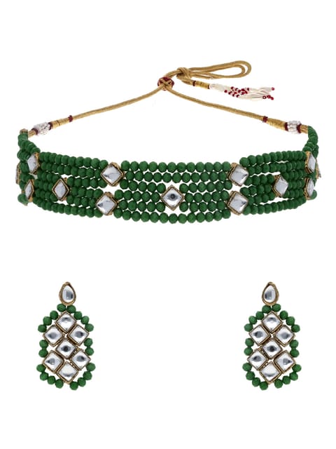 Kundan Choker Necklace Set in Mehendi finish - S1507