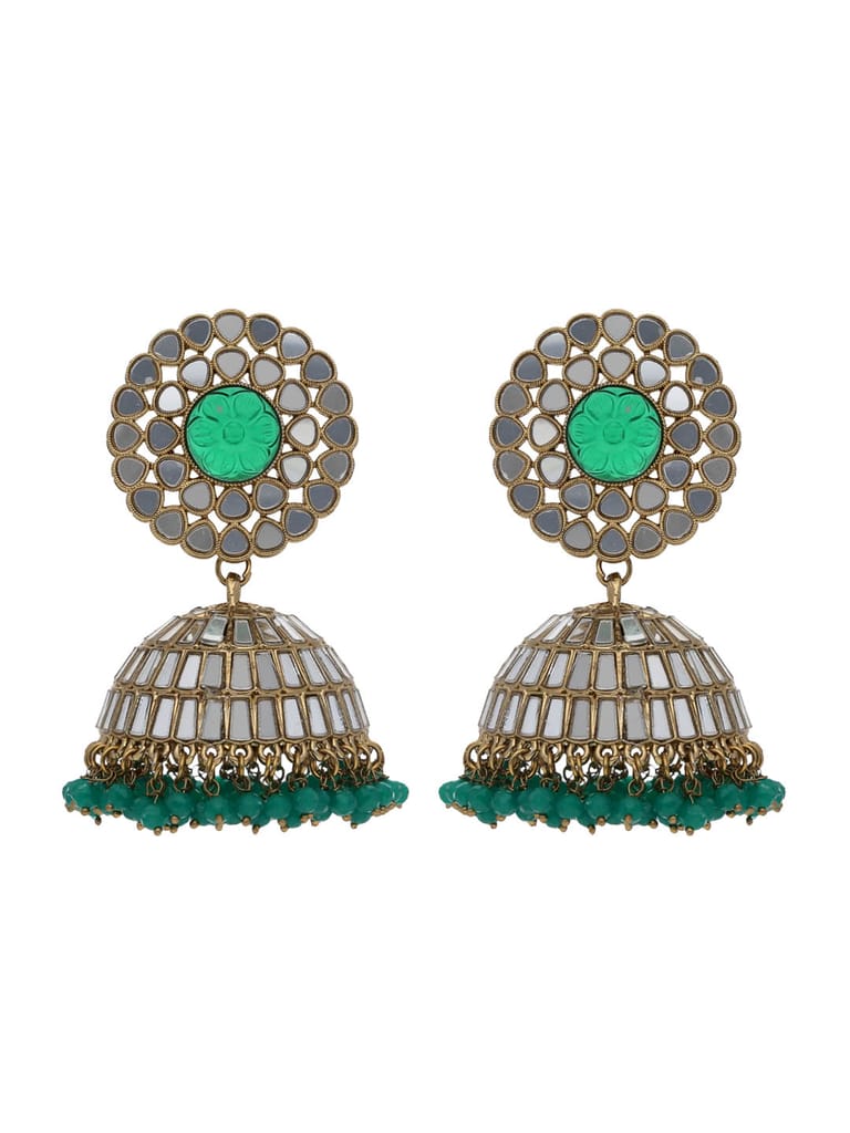 Mirror Jhumka Earrings in Mehendi finish - BHA