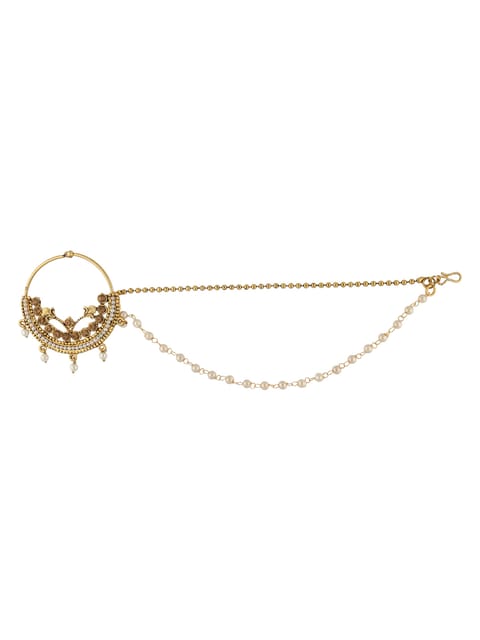 Traditional Nose Ring with Chain in Gold finish - SHA2198