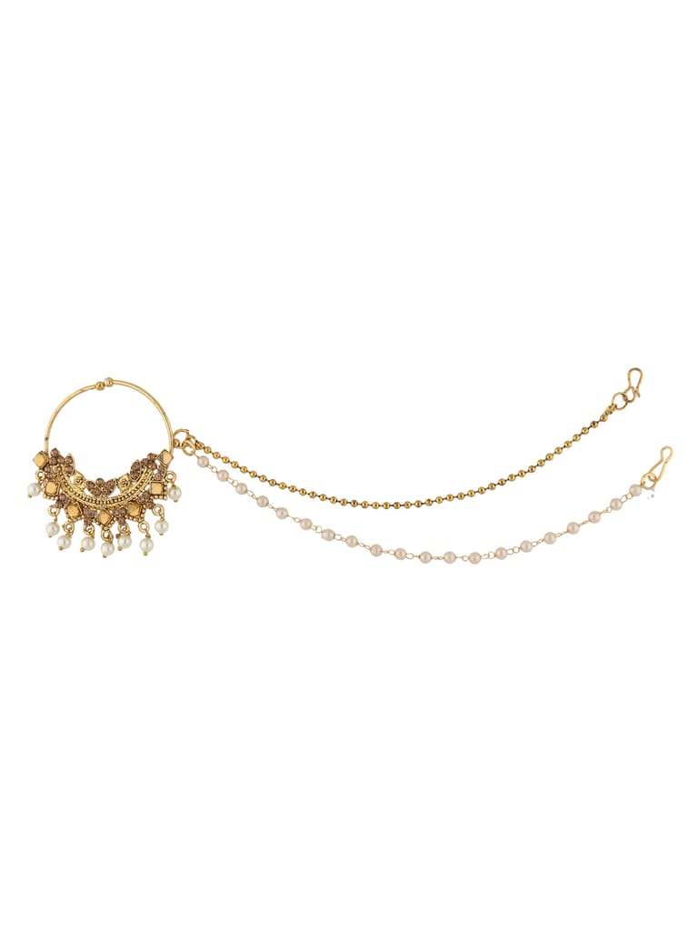 Traditional Nose Ring with Chain in Gold finish - SHA2073