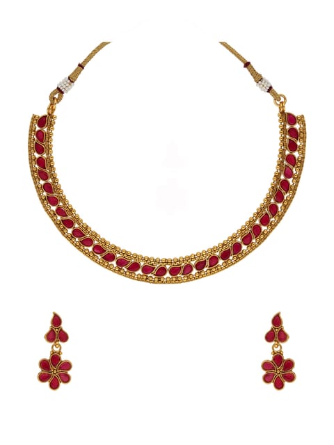 Antique Necklace Set in Gold finish - HEL1850