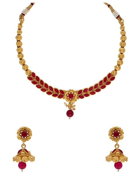 Antique Necklace Set in Gold finish - HEL1657