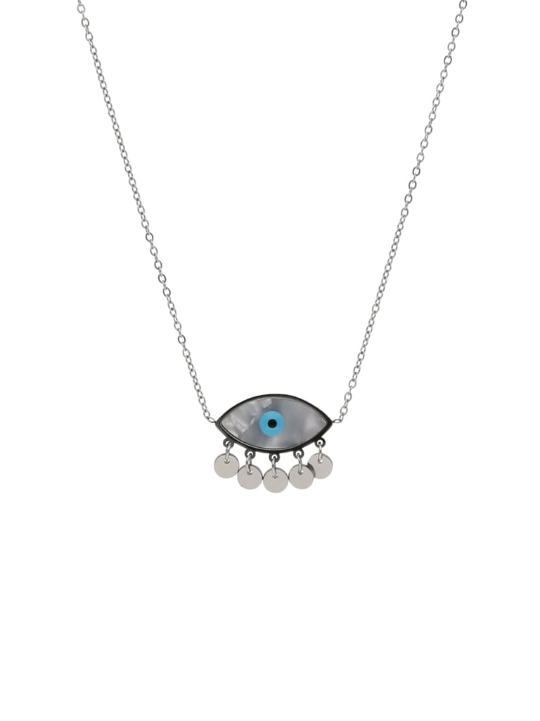 Evil Eye Pendant with Chain in Rhodium finish with MOP - CNB24344