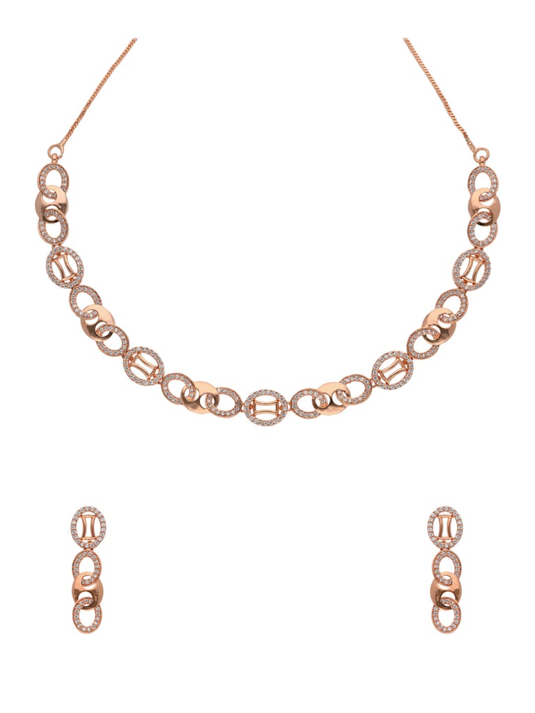 AD / CZ Necklace Set in Rose Gold finish - RRM70144
