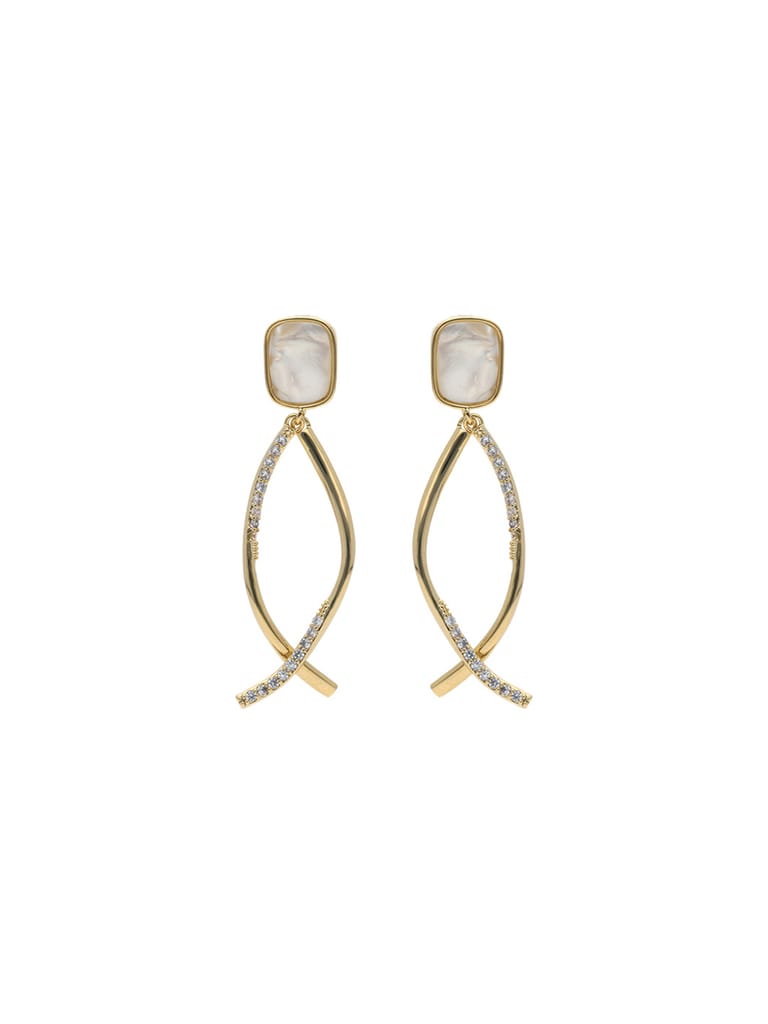 AD / CZ Dangler Earrings in Gold finish with MOP - CNB24855