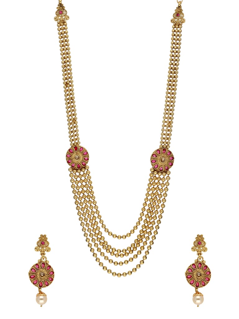 Antique Long Necklace Set in Gold finish - PRT4559