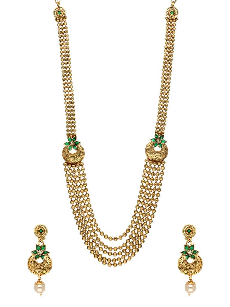 Antique Long Necklace Set in Gold finish - PRT4553