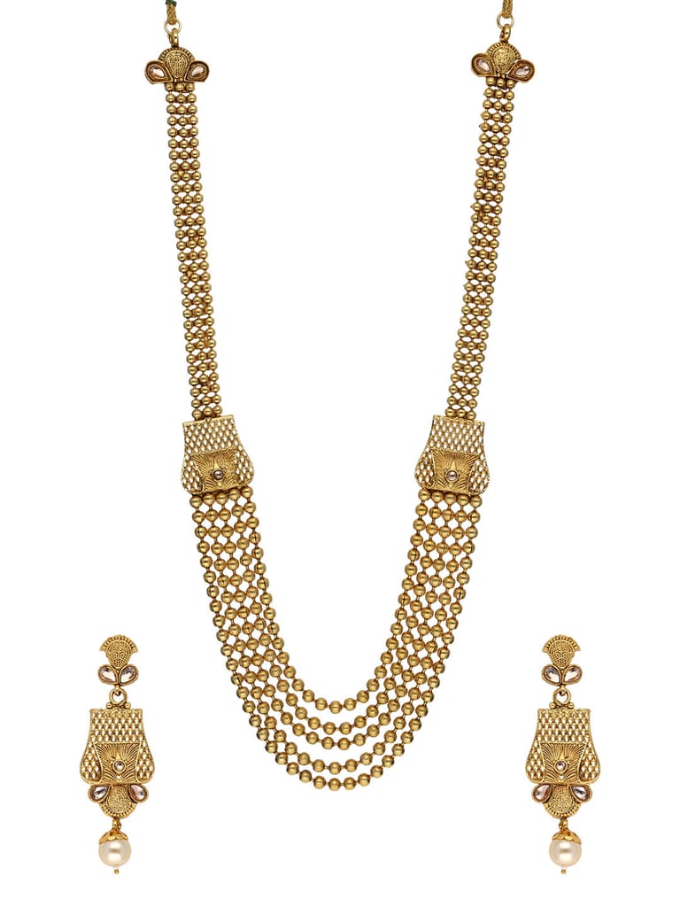 Antique Long Necklace Set in Gold finish - PRT4545