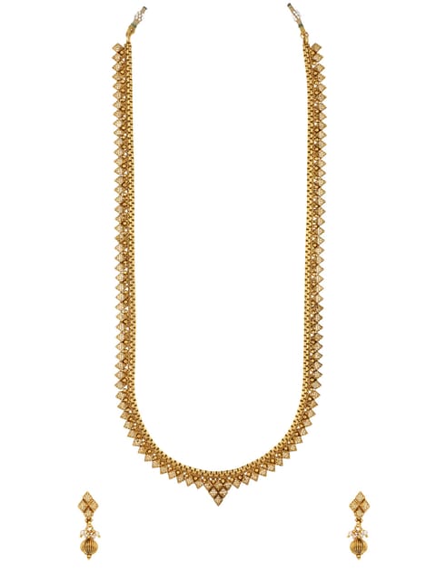 Antique Long Necklace Set in Gold finish - PRT4503