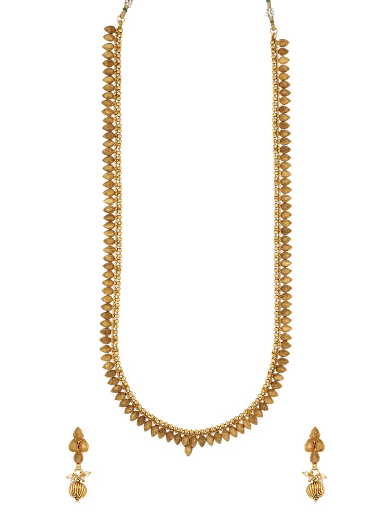 Antique Long Necklace Set in Gold finish - PRT4530