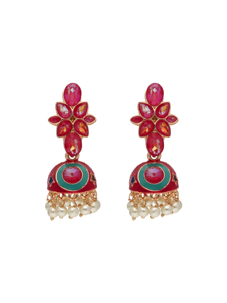 Meenakari Jhumka Earrings in Rose Gold finish - PRJS22409