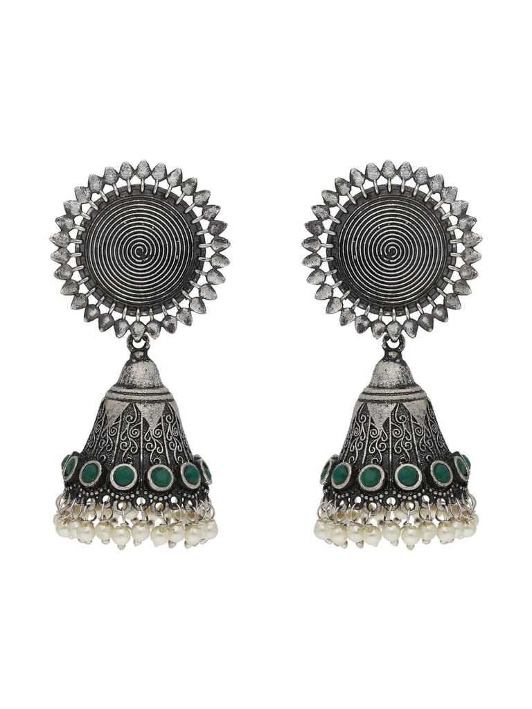 Antique Jhumka Earrings in Oxidised Silver finish - KEJ