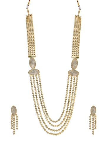 AD / CZ Long Necklace Set in Gold finish - SKH164