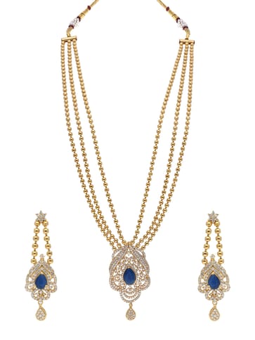 AD / CZ Long Necklace Set in Gold finish - SKH165