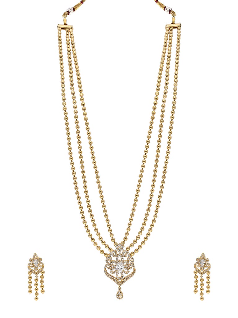 AD / CZ Long Necklace Set in Gold finish - SKH169