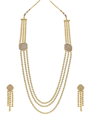 AD / CZ Long Necklace Set in Gold finish - SKH170