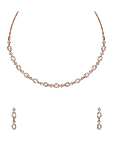 AD / CZ Necklace Set in Rose Gold Finish - CNB839