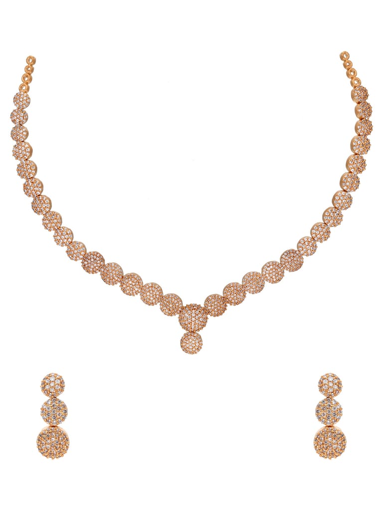 AD / CZ Necklace Set in Rose Gold Finish - CNB1239