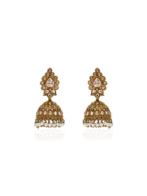 Reverse AD Jhumka Earrings in Mehendi finish - PEJ