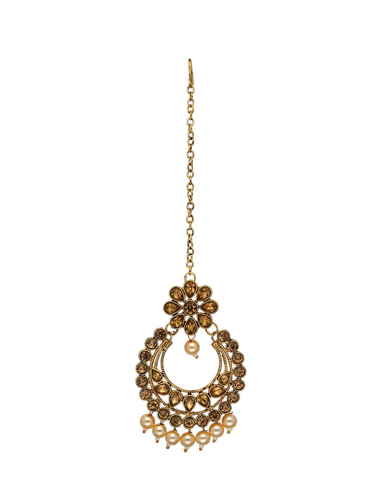 Traditional Maang Tikka in Oxidised Gold Finish - CNB7112
