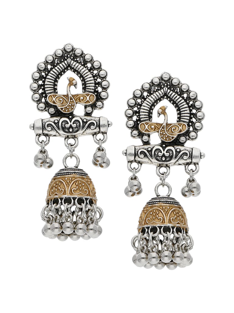 Oxidised Jhumka Earrings in Two Tone finish - S34172