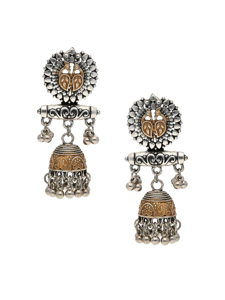 Oxidised Jhumka Earrings in Two Tone finish - S34175