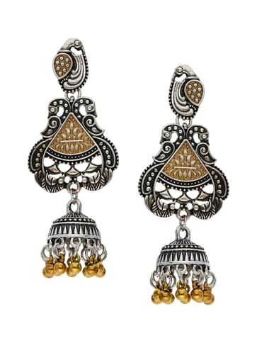 Oxidised Jhumka Earrings in Two Tone finish - S34174
