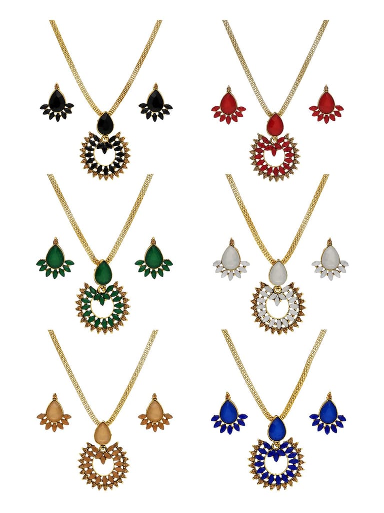 Setting Stone Pendant Set in Assorted color and Gold finish - CNB9251