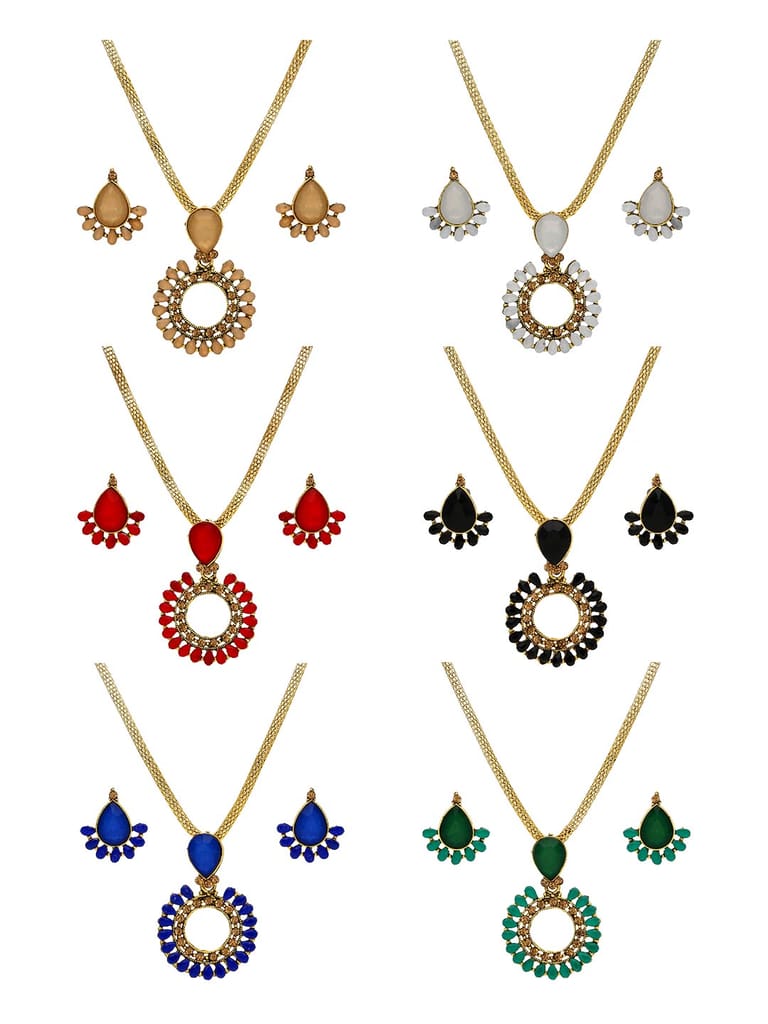 Setting Stone Pendant Set in Assorted color and Gold finish - CNB9252