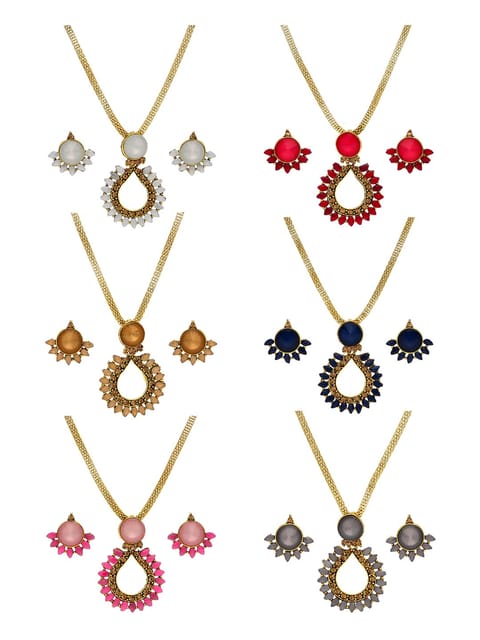 Setting Stone Pendant Set in Assorted color and Gold finish - CNB9253