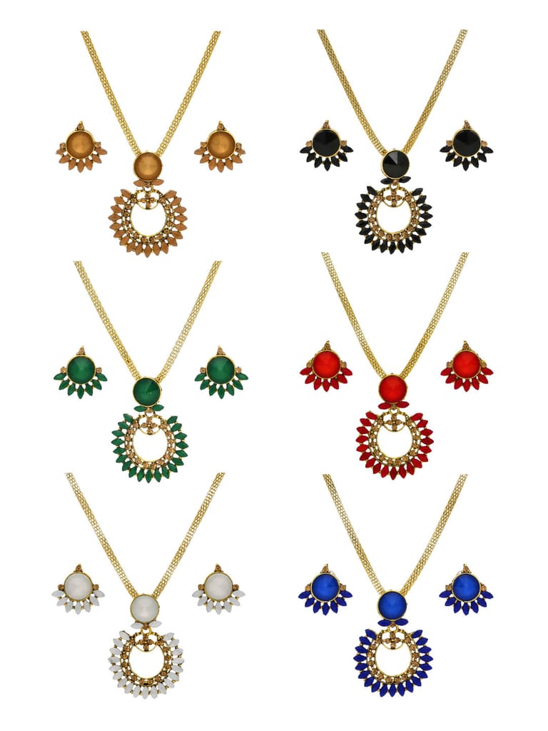 Setting Stone Pendant Set in Assorted color and Gold finish - CNB9254