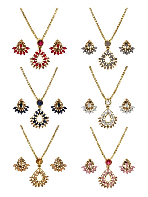 Setting Stone Pendant Set in Assorted color and Gold finish - CNB9257