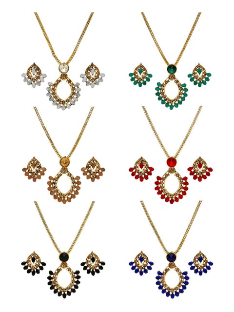 Setting Stone Pendant Set in Assorted color and Gold finish - CNB9258