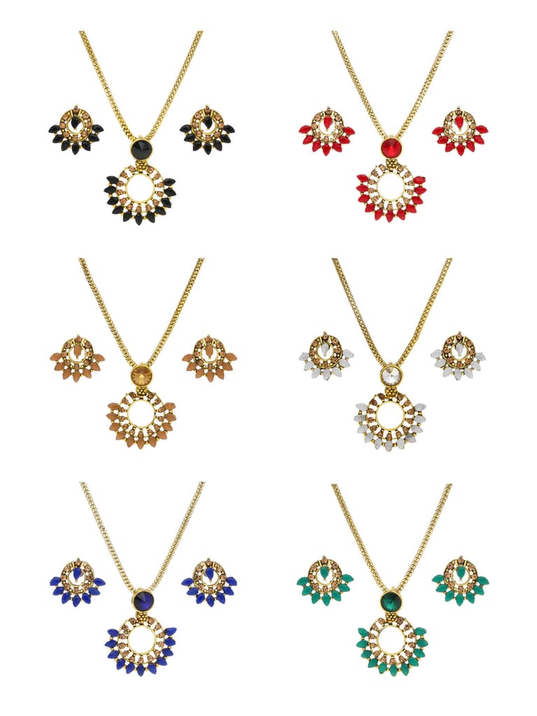 Setting Stone Pendant Set in Assorted color and Gold finish - CNB9259