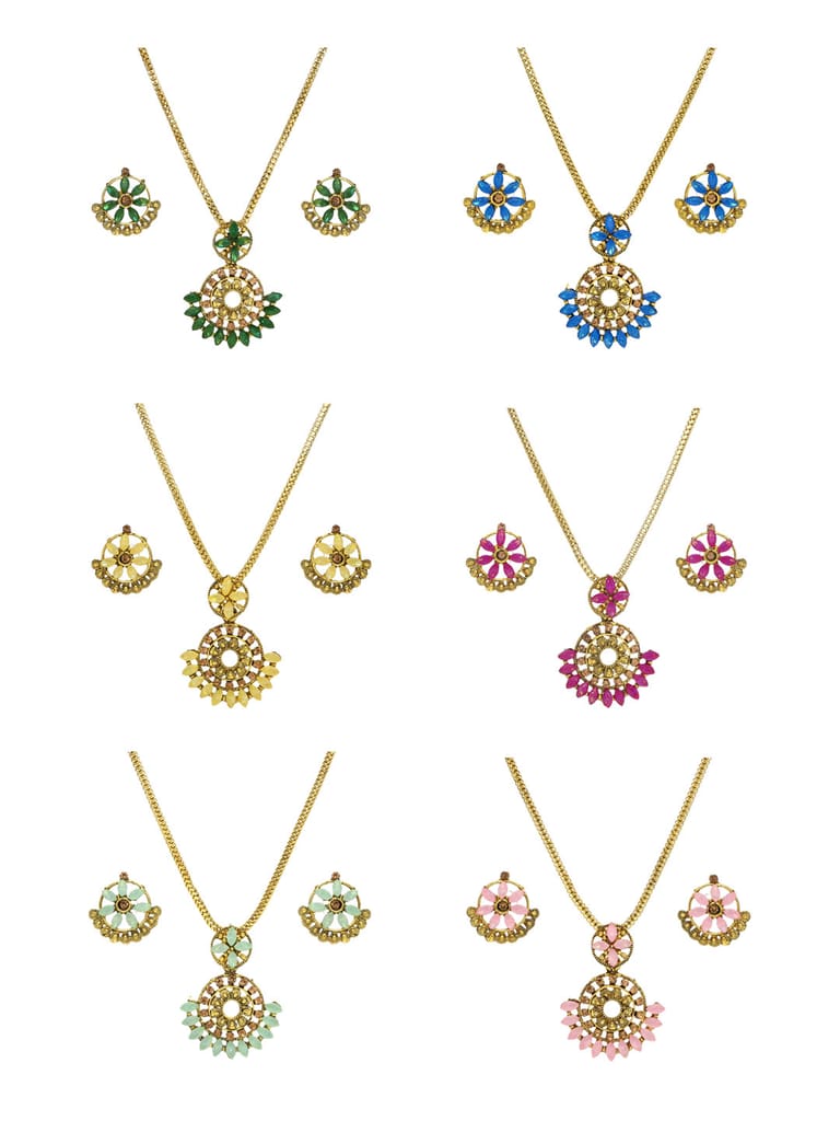 Setting Stone Pendant Set in Assorted color and Gold finish - CNB9260