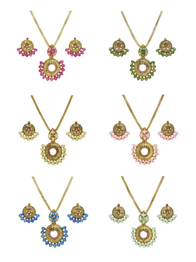 Setting Stone Pendant Set in Assorted color and Gold finish - CNB9261
