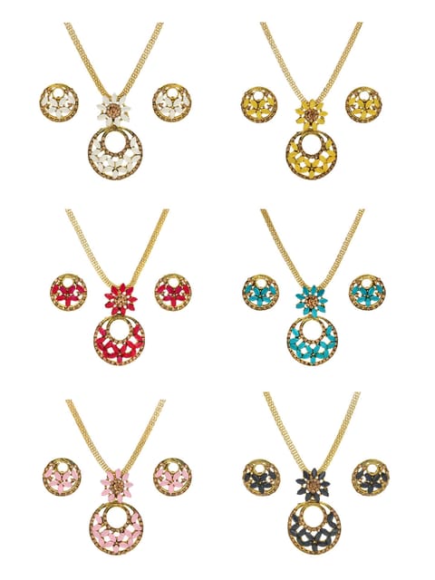 Setting Stone Pendant Set in Assorted color and Gold finish - CNB9266