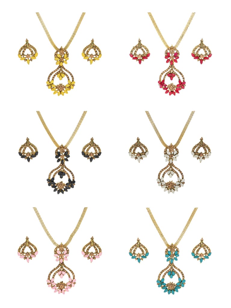 Setting Stone Pendant Set in Assorted color and Gold finish - CNB9267