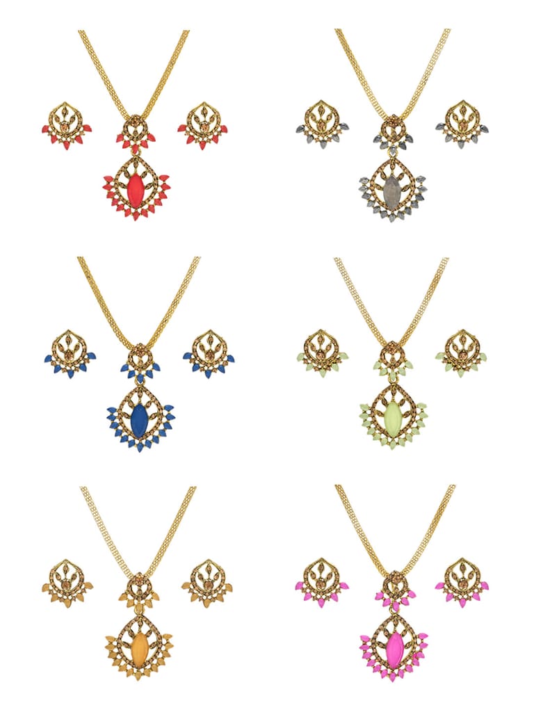 Setting Stone Pendant Set in Assorted color and Gold finish - CNB9270