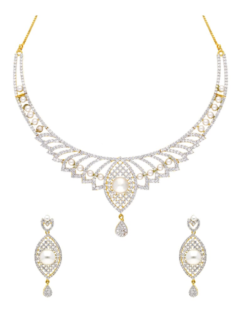AD / CZ Necklace Set in Two Tone finish - SKH264
