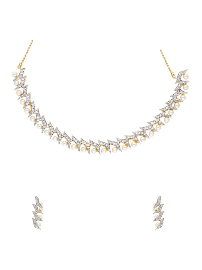 AD / CZ Necklace Set in Two Tone finish - SKH269