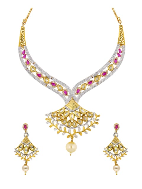 AD / CZ Necklace Set in Two Tone finish - ADNAK