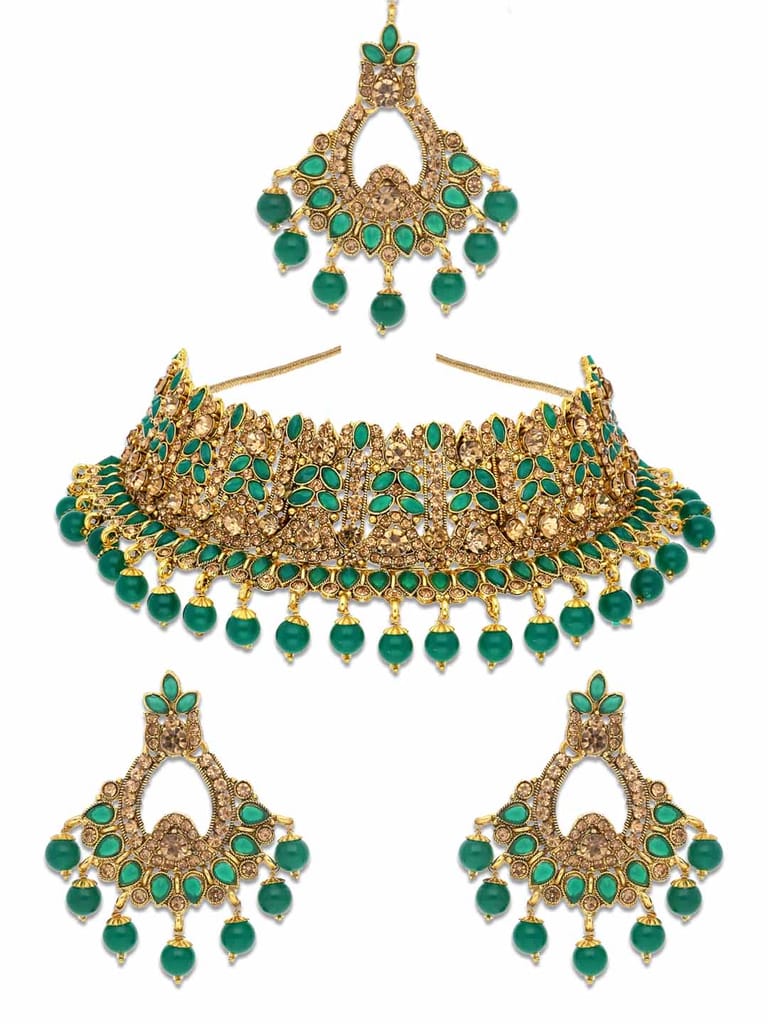 Antique Necklace Set in Oxidised Gold finish - CNB8502