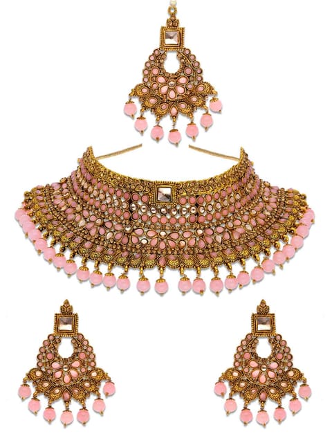 Antique Necklace Set in Oxidised Gold finish - CNB8544