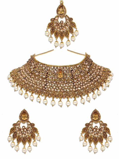 Antique Necklace Set in Oxidised Gold finish - CNB8550