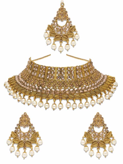 Antique Necklace Set in Oxidised Gold finish - CNB8574