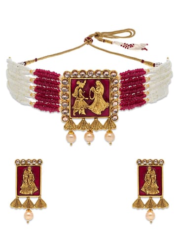 Traditional Choker Necklace Set in Gold finish - PRT2705